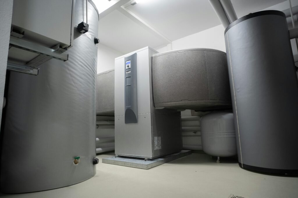 Efficient and innovative heat pump system in an indoor setting for advanced heating solutions.